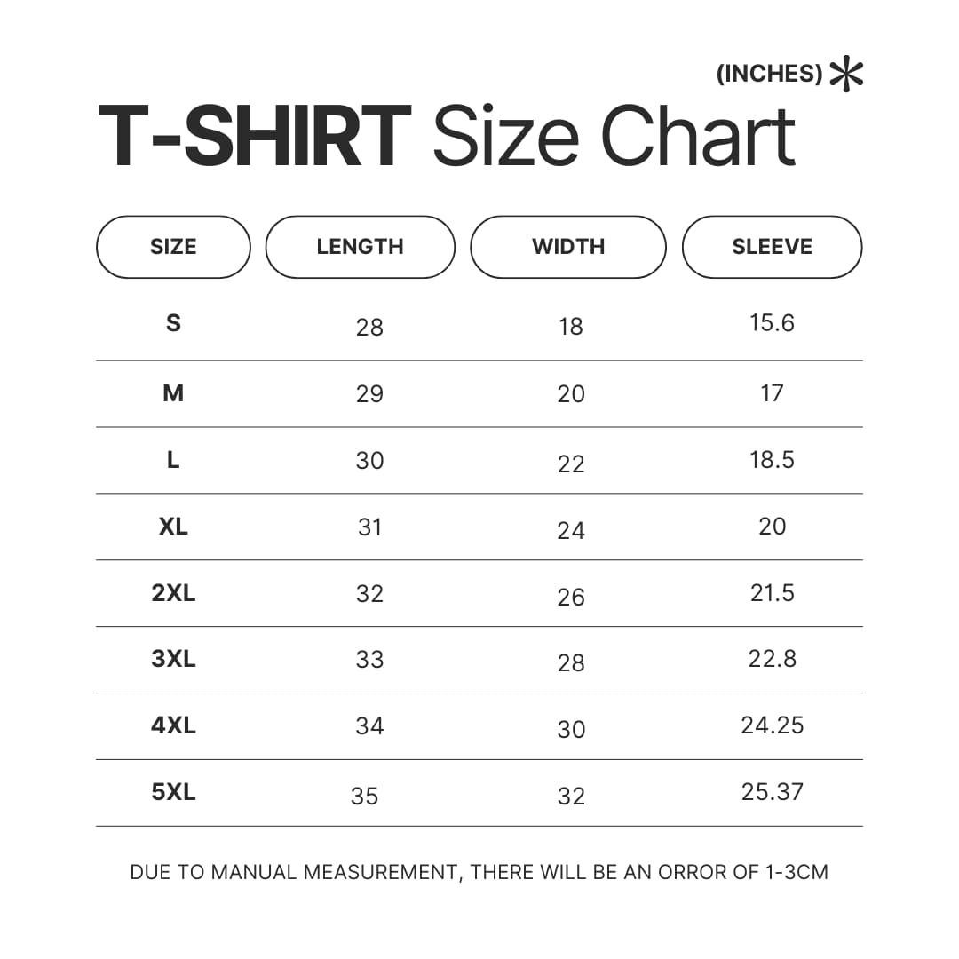 T shirt Size Chart - Hilda Merch